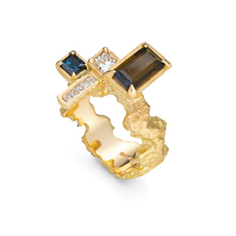 Coastal Gold Tourmaline Ring With Diamond And Sapphire Accents