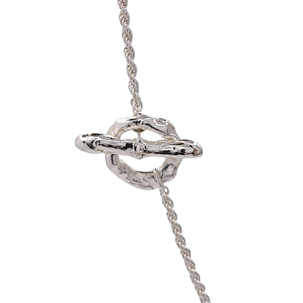 Silver Rope Chain Molten T Bar Necklace
