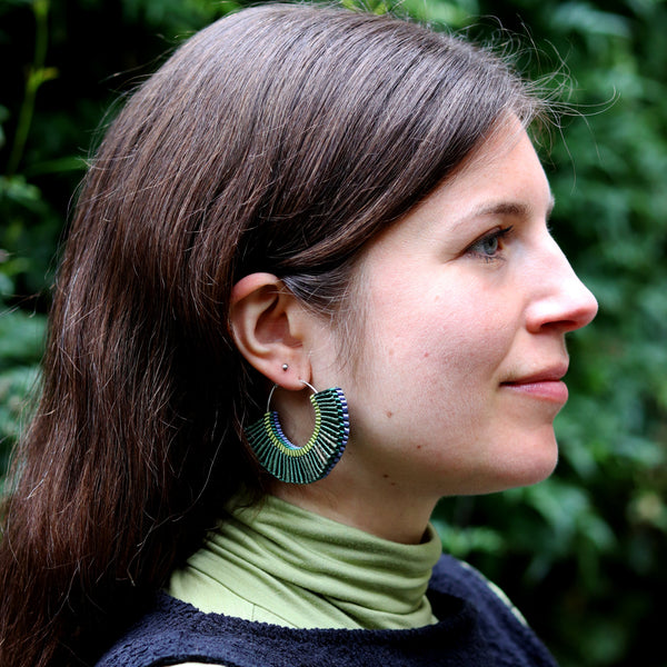 DUALITY Art Deco Ribbon Braided Fan Hoop Earrings by Emma Calvert