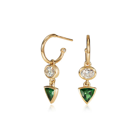 Trini Tourmaline and Diamond Charm Hoops