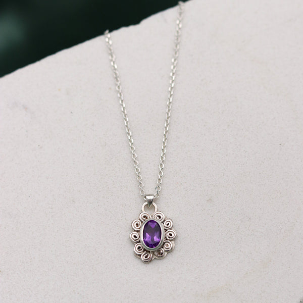 Amethyst Silver Swirl Necklace