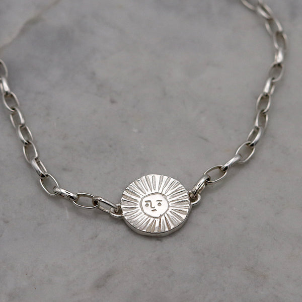 Silver Sun And Moon Disc Bracelet