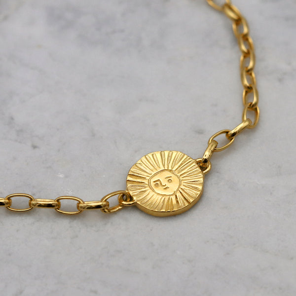 Gold Sun And Moon Disc Bracelet