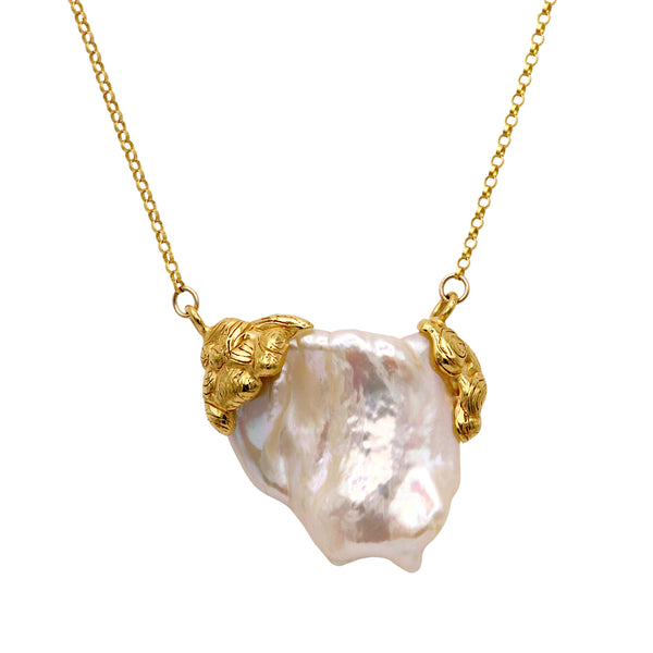 Flat Double Drip Golden Pearl Necklace