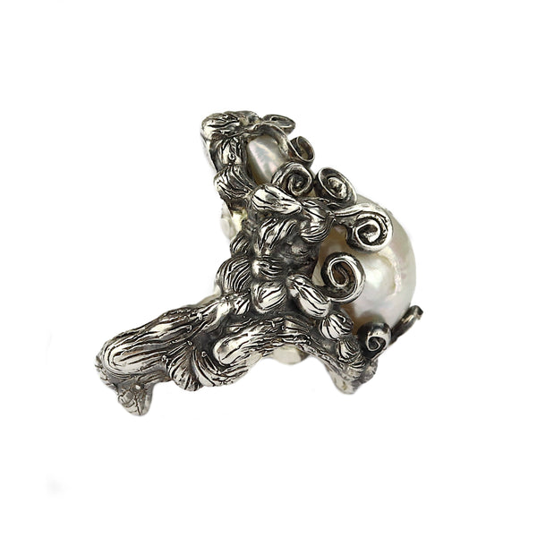 Oxidised Silver Kraken Pearl Ring