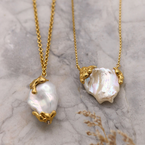 Flat Double Drip Golden Pearl Necklace