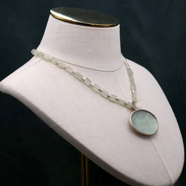 Quartz And Grey Enamel Necklace