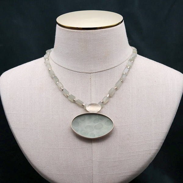 Quartz And Grey Enamel Necklace