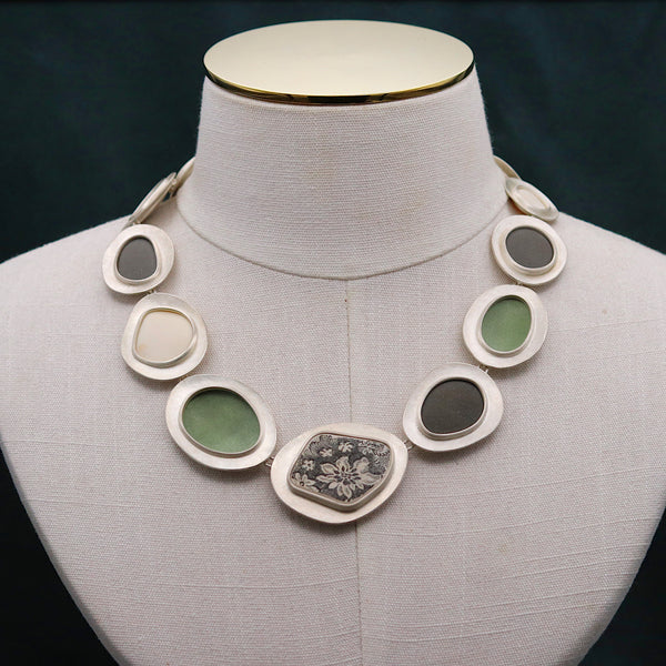 Green Enamel And Pottery Rockpool Necklace