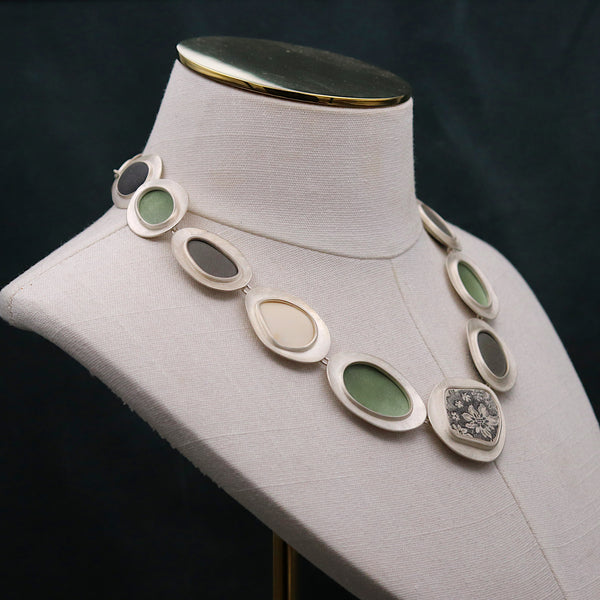 Green Enamel And Pottery Rockpool Necklace