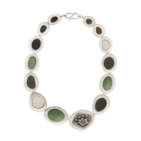 Green Enamel And Pottery Rockpool Necklace