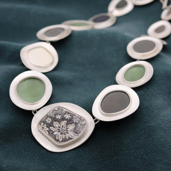 Green Enamel And Pottery Rockpool Necklace