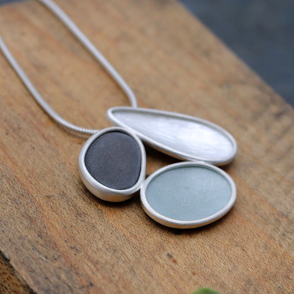 Enamel And Pebble Textured Teardrop Pendant