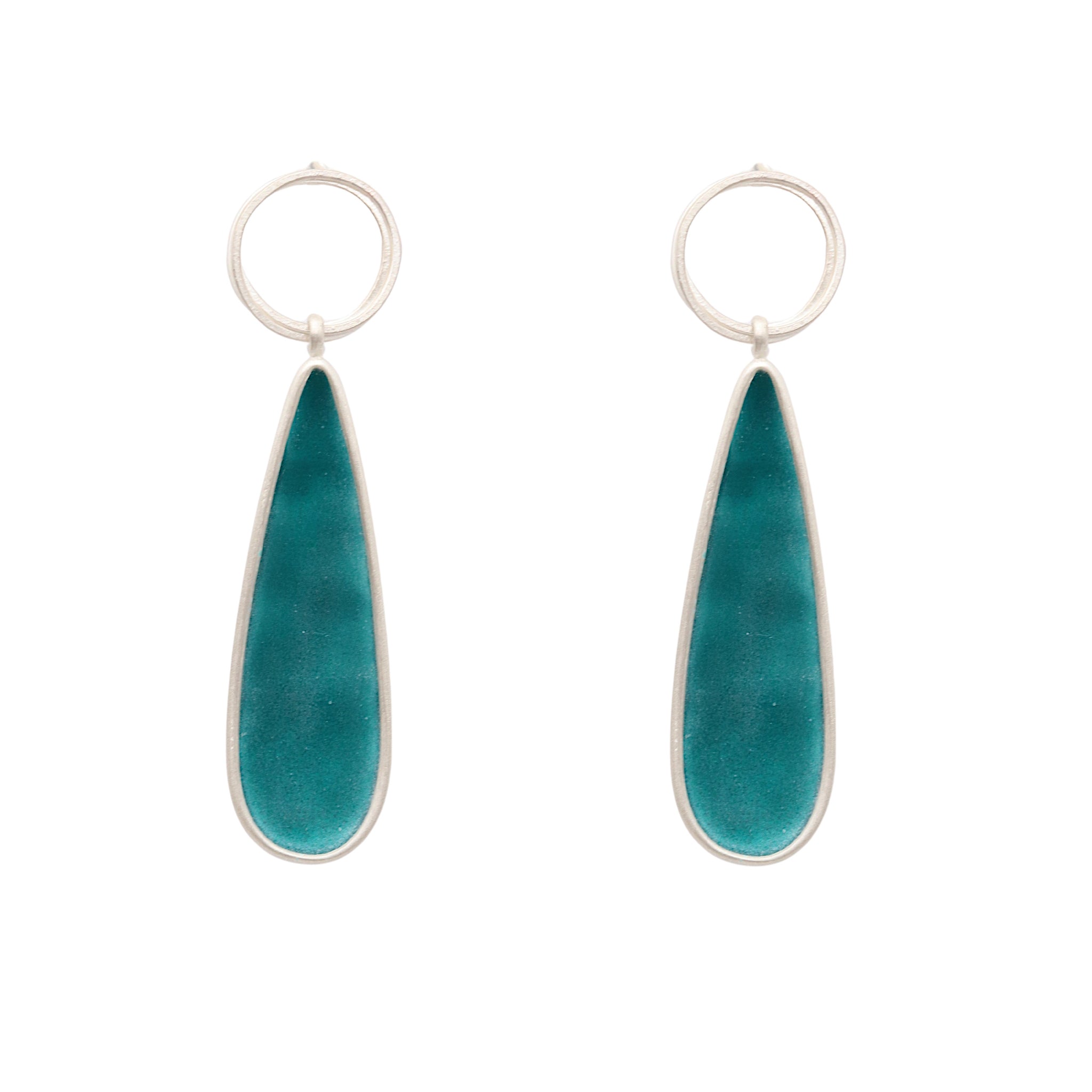 Sea Green Enamel Concave Teardrop Earrings