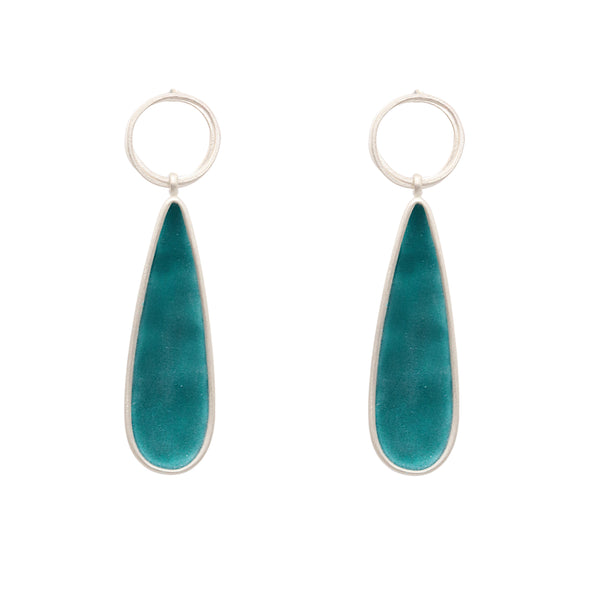 Sea Green Enamel Concave Teardrop Earrings