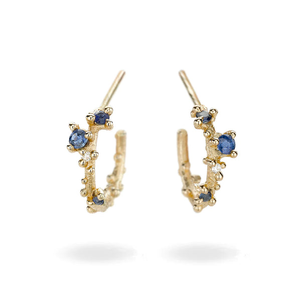 Sapphire and Diamond Encrusted Gold Hoops