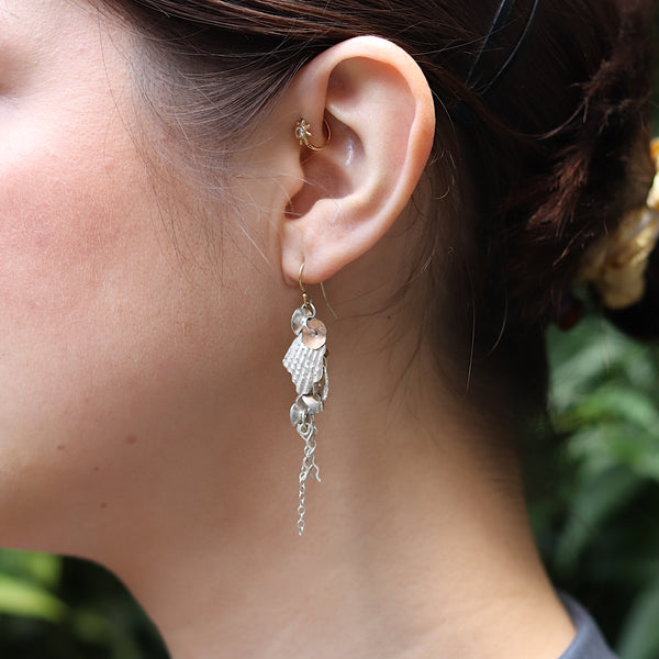 Silver Seashell Cluster Drape Earrings