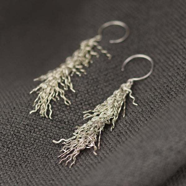 Shimmery Long Seaweed Cluster Earrings