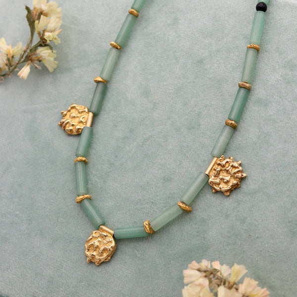 Plethora Tirona Green Aventurine and Onyx Necklace