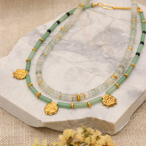 Plethora Tirona Green Aventurine and Onyx Necklace