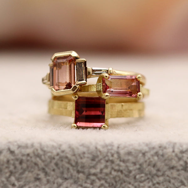 Double Square Pixel Cut Pink Tourmaline Ring