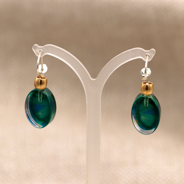 Green Oval Acrylic Earrings