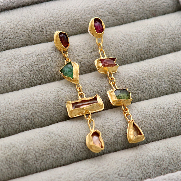 Four Tourmaline Drop Statement Earrings