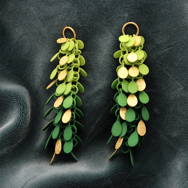 Green And Gold Medium Leaf Bundle Earrings