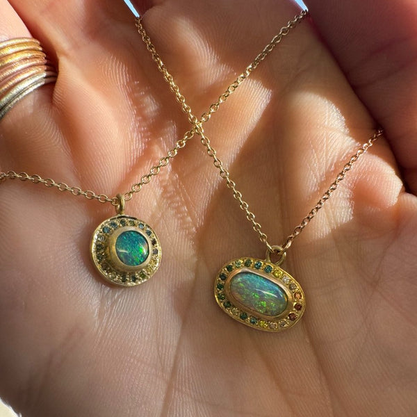 Opal Jellybean and Diamond Halo Spectrum Necklace