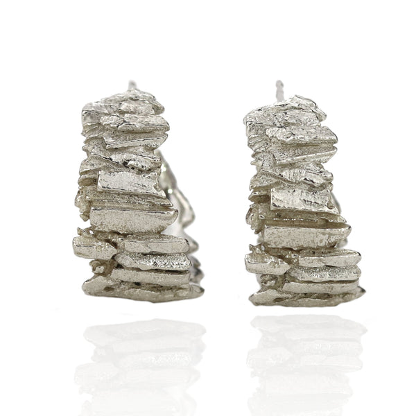 Silver Basalt Hoop Earrings