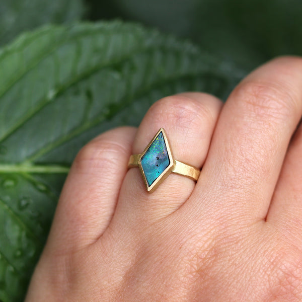 Diamond Shaped Opal Gold Ring