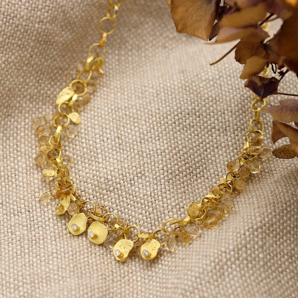 Golden Disc Chain with Citrines and Diamonds