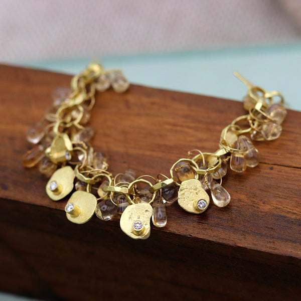 Golden Disc Chain with Citrines and Diamonds