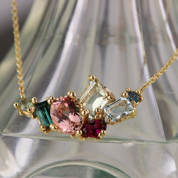 Encrusted Tourmaline and Aquamarine Bar Necklace