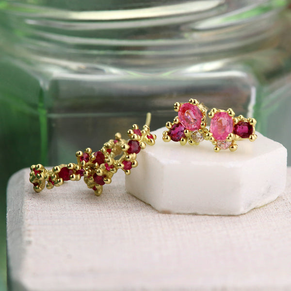 Sapphire and Ruby Cluster Studs