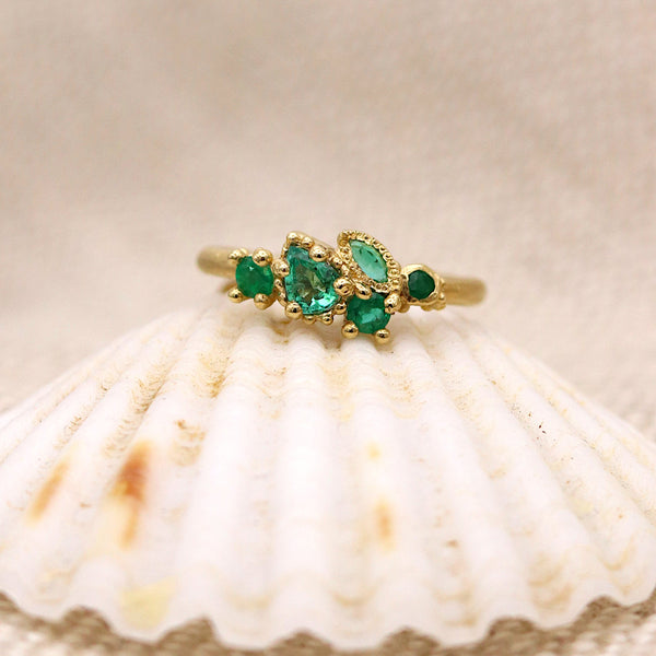 Mixed Cut Emerald Cluster Ring