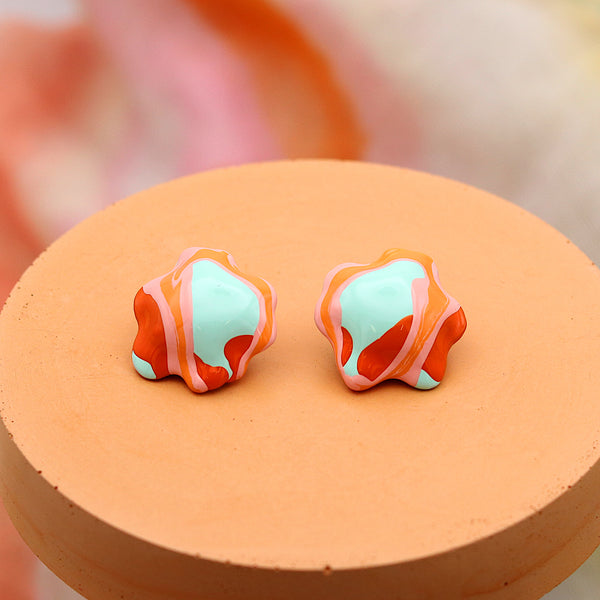 Orange And Teal Float Earrings