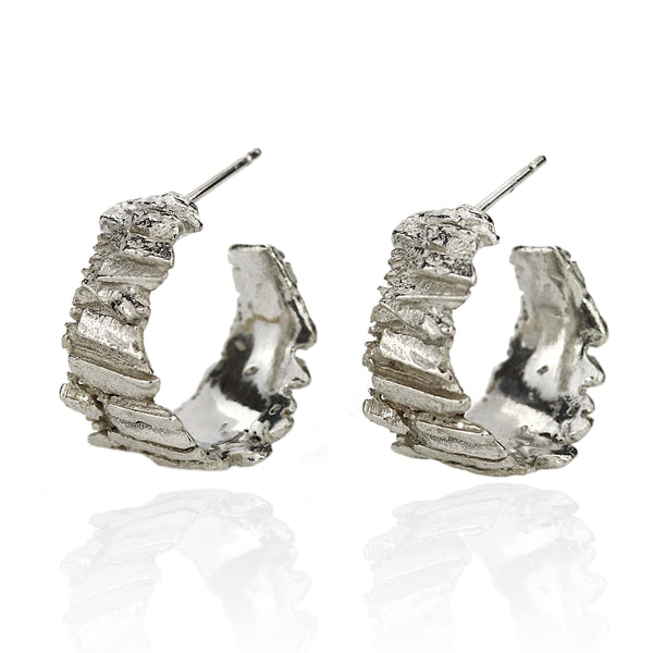 Silver Basalt Hoop Earrings