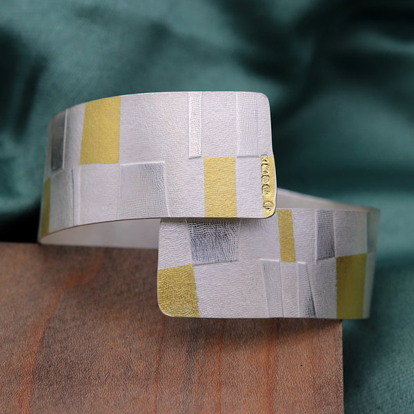 Silver and 18ct Gold Crossover Cuff