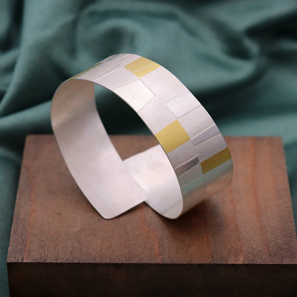 Silver and 18ct Gold Crossover Cuff