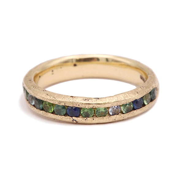 Blue And Green Sapphire Half Eternity Ring