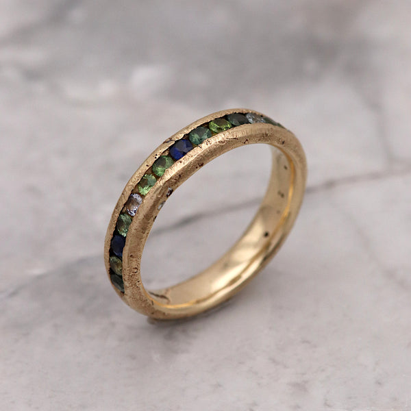 Blue And Green Sapphire Half Eternity Ring