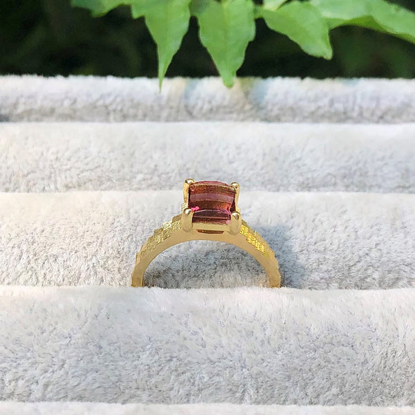 Double Square Pixel Cut Pink Tourmaline Ring