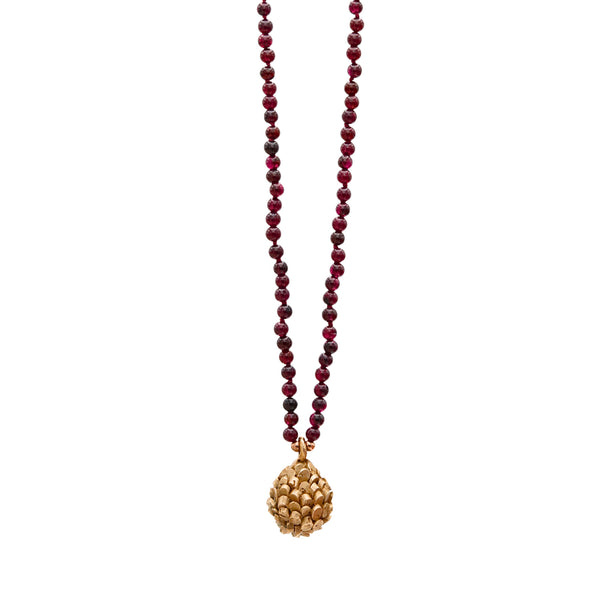 Garnet And Bronze Pinecone Necklace