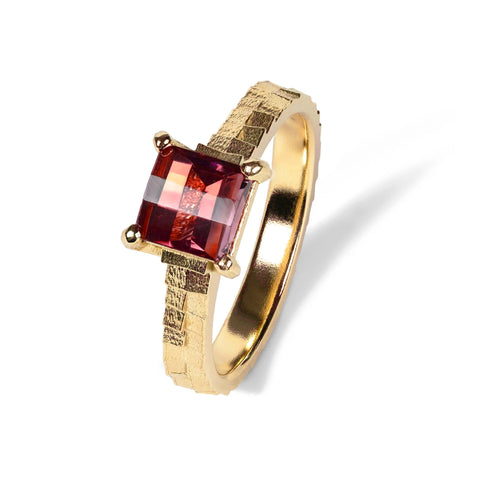 Double Square Band Ring With Pixel Cut Pink Tourmaline