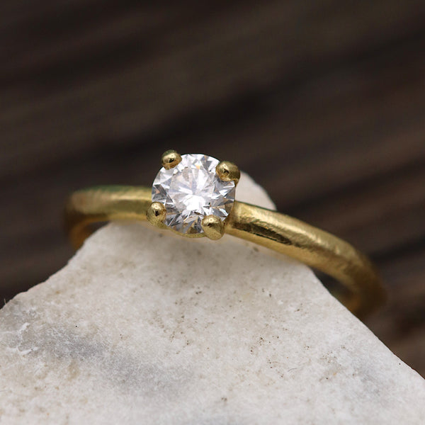 Sandcast Gold Solitaire Diamond Ring