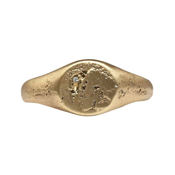 Sandcast Diamond Signet Ring
