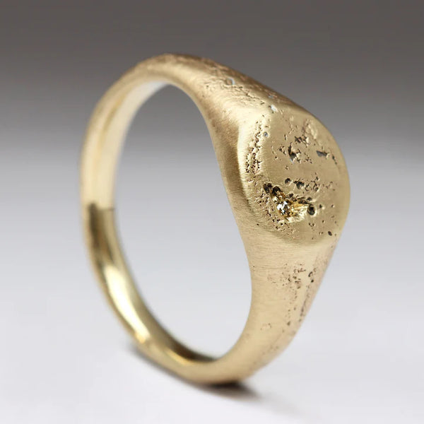 Sandcast Diamond Signet Ring