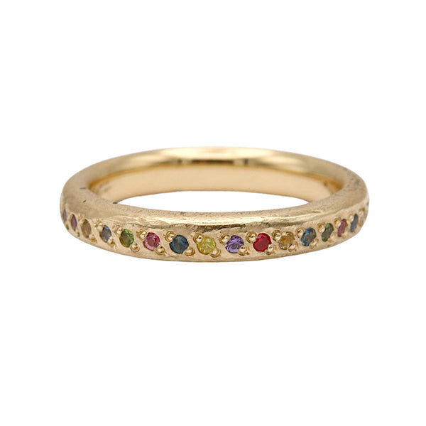 Sandcast Gold Rainbow Sapphires Eternity Ring