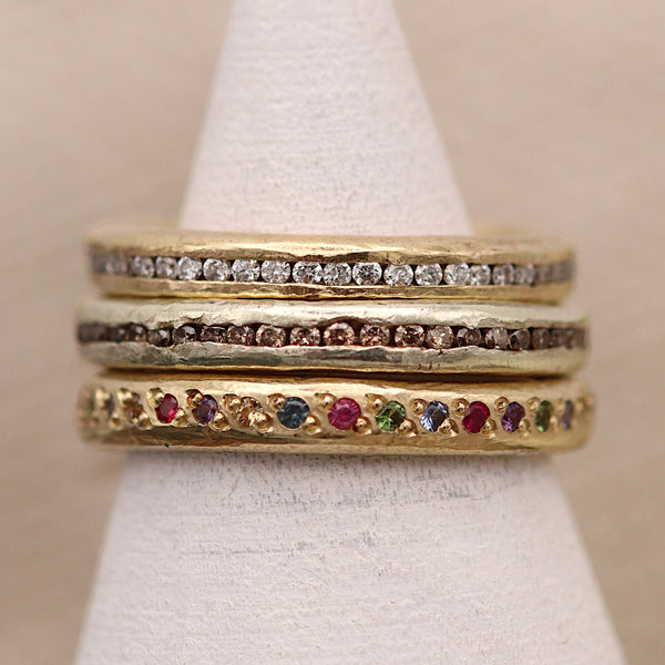 Sandcast Gold Rainbow Sapphires Eternity Ring